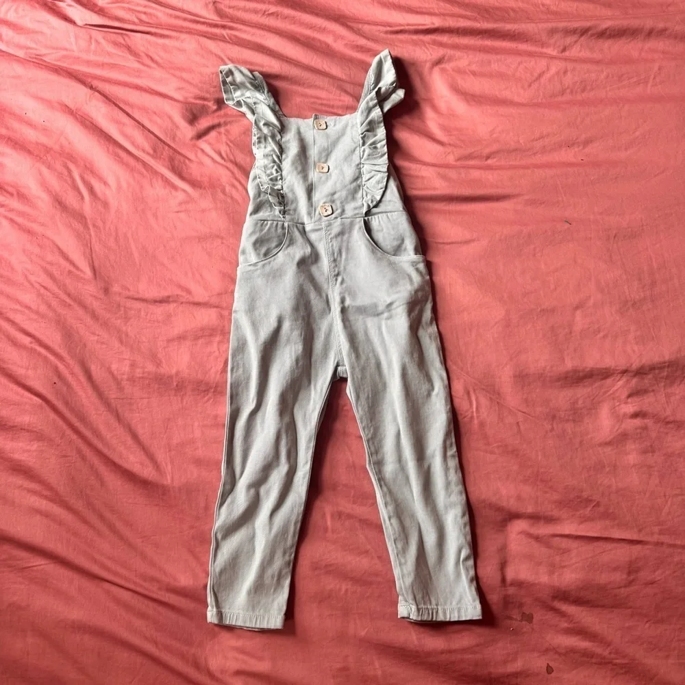 Zara Kids Sage green Cargo Frilly Overalls Size 3/4 3T